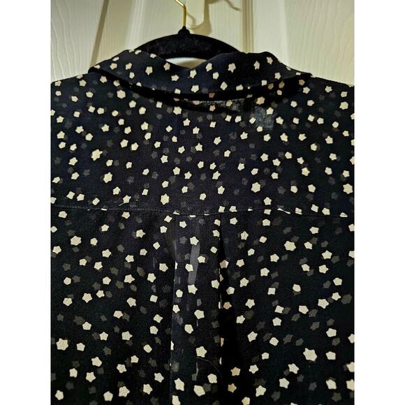 Theory SzP Black 100% Silk w cream dot pattern. Lightweight. Sheer. Career. Work - Picture 13 of 13